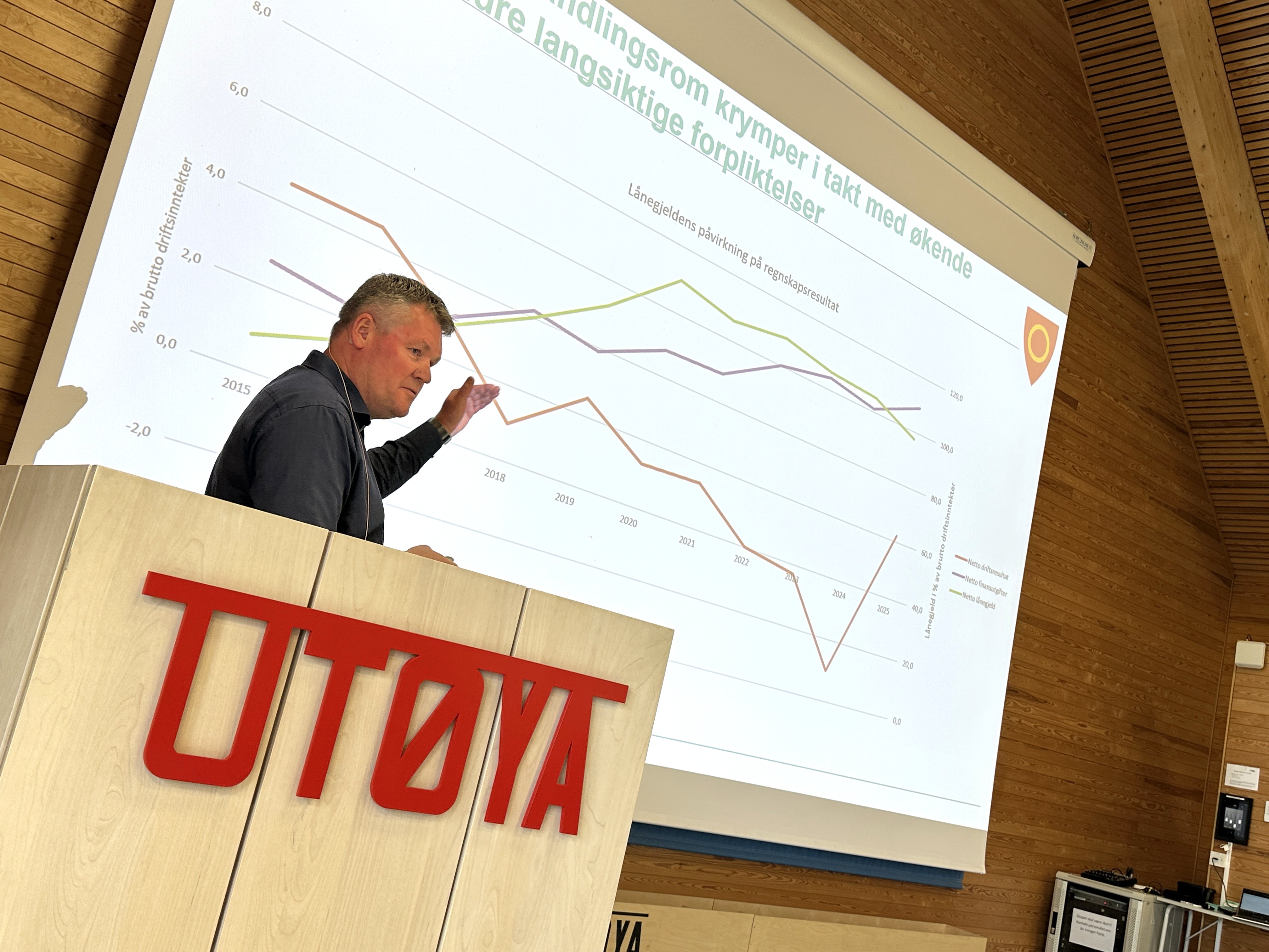 Bildet viser Roger Mathiesen snakker foran formannskapet.